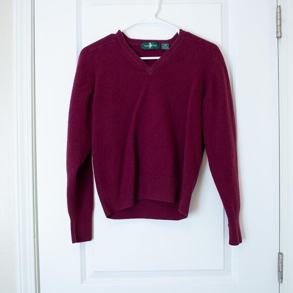 Hunt Club 100% Lambswool V-Neck Maroon Sweater Small Cozy Classic Knit - Picture 1 of 4